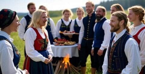 människor som firar Midsommar 16:9 format