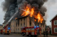 kraftig brand i flerfamiljshus i Nässjö