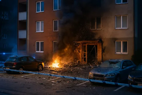 Explosion vid flerfamiljshus i Barkarby