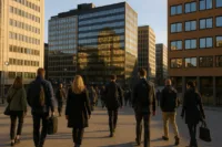 Personer på väg till arbetet