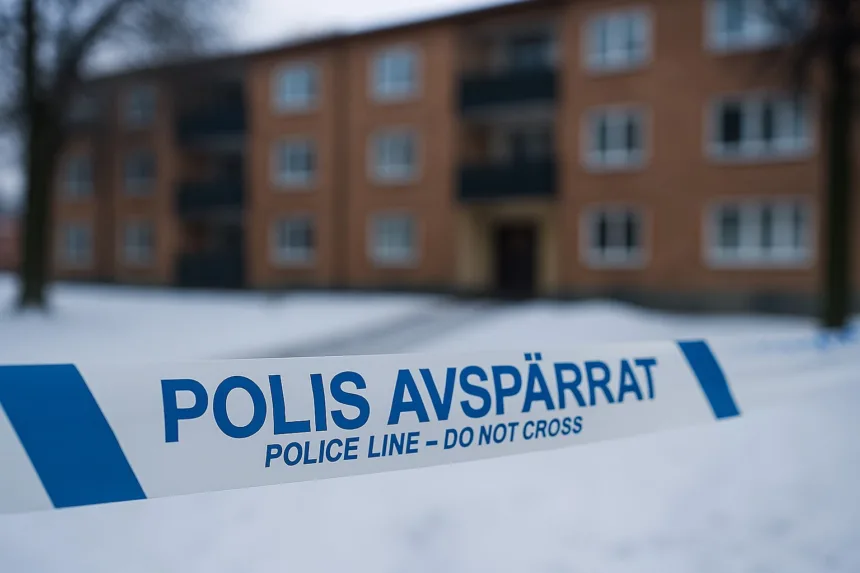 Polisavspärrning utanför ett flerbostadshus