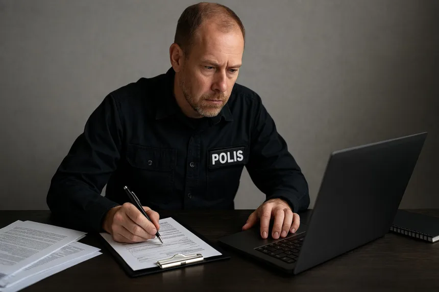 Polisutredare i arbete med dokument