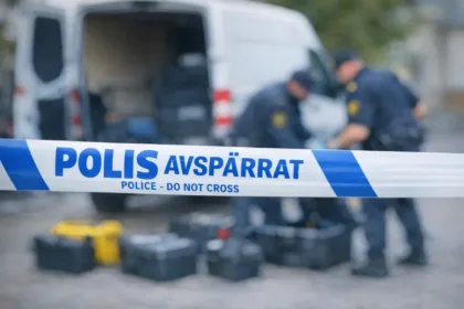 polisen avspärrningsband med en suddig bakgrund
